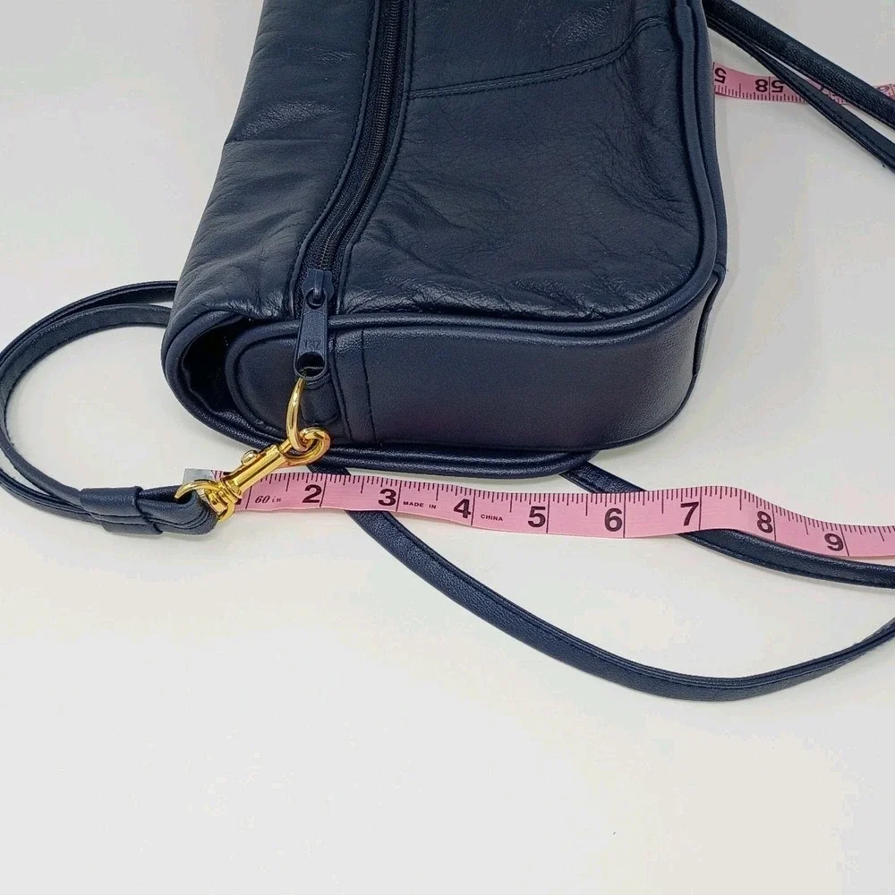 Vintage Cabin Creek Leather Shoulder Bag Purse Navy Blue Gold 90s Office Cottage